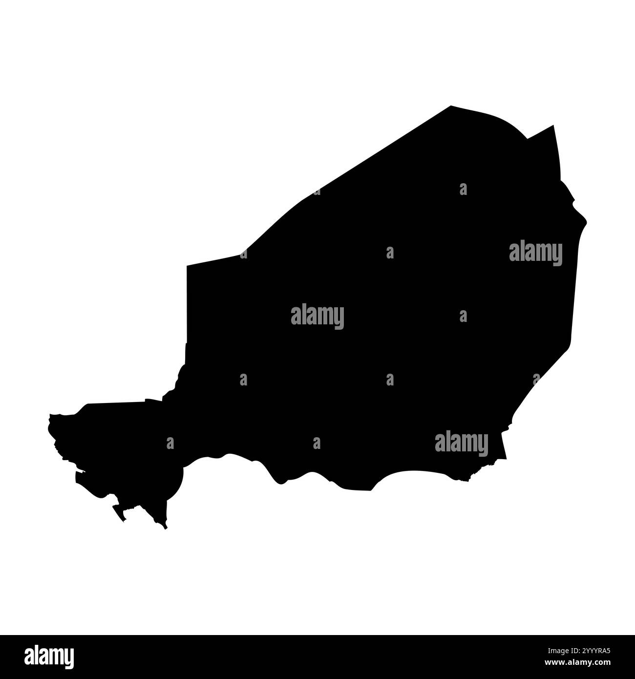 Niger haute représentation vectorielle détaillée de la silhouette du pays en noir Uni sur fond blanc. Pour une utilisation éducative, décorative ou informative mettant en valeur le plan national. Illustration de Vecteur
