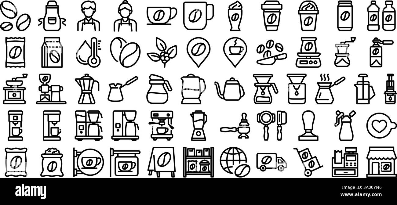Jeu d'icônes culture boisson café. Détendez-vous et travaillez avec un café. Illustration de Vecteur Jeu d'icônes culture boisson café. Détendez-vous et travaillez avec un café. Illustration de Vecteur