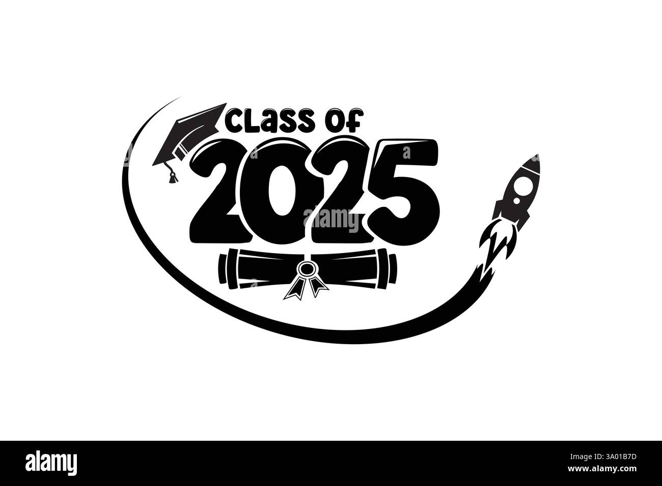 Lettrage classe de 2025 pour les voeux, carte d'invitation. Texte pour la conception de graduation, événement de félicitations, T-shirt, fête, lycée ou collège. Illustration de Vecteur