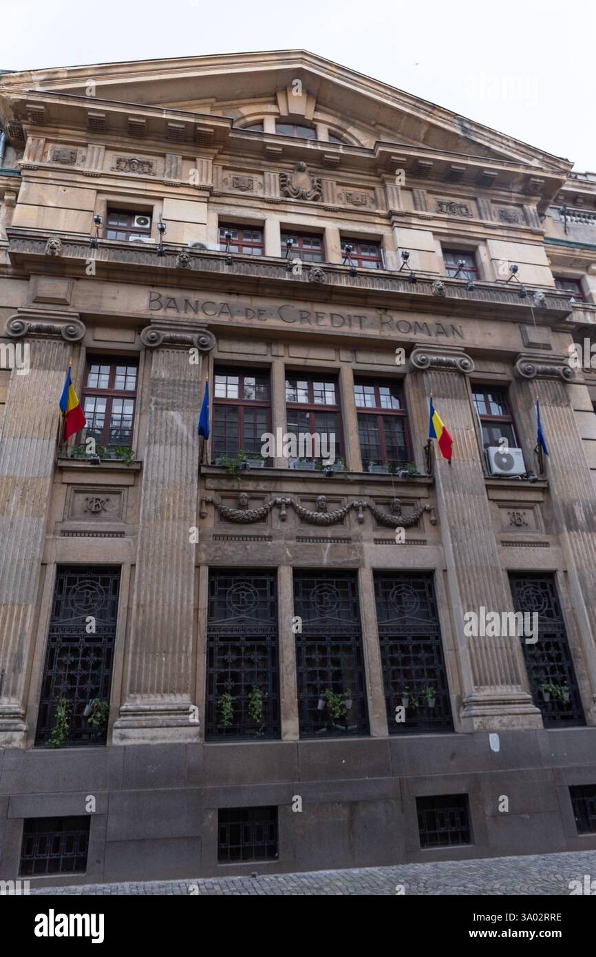 7 mai 2023 Bucarest Roumanie. Banque de crédit de Roumanie - l'un des bâtiments les plus célèbres de Bucarest. Banque D'Images