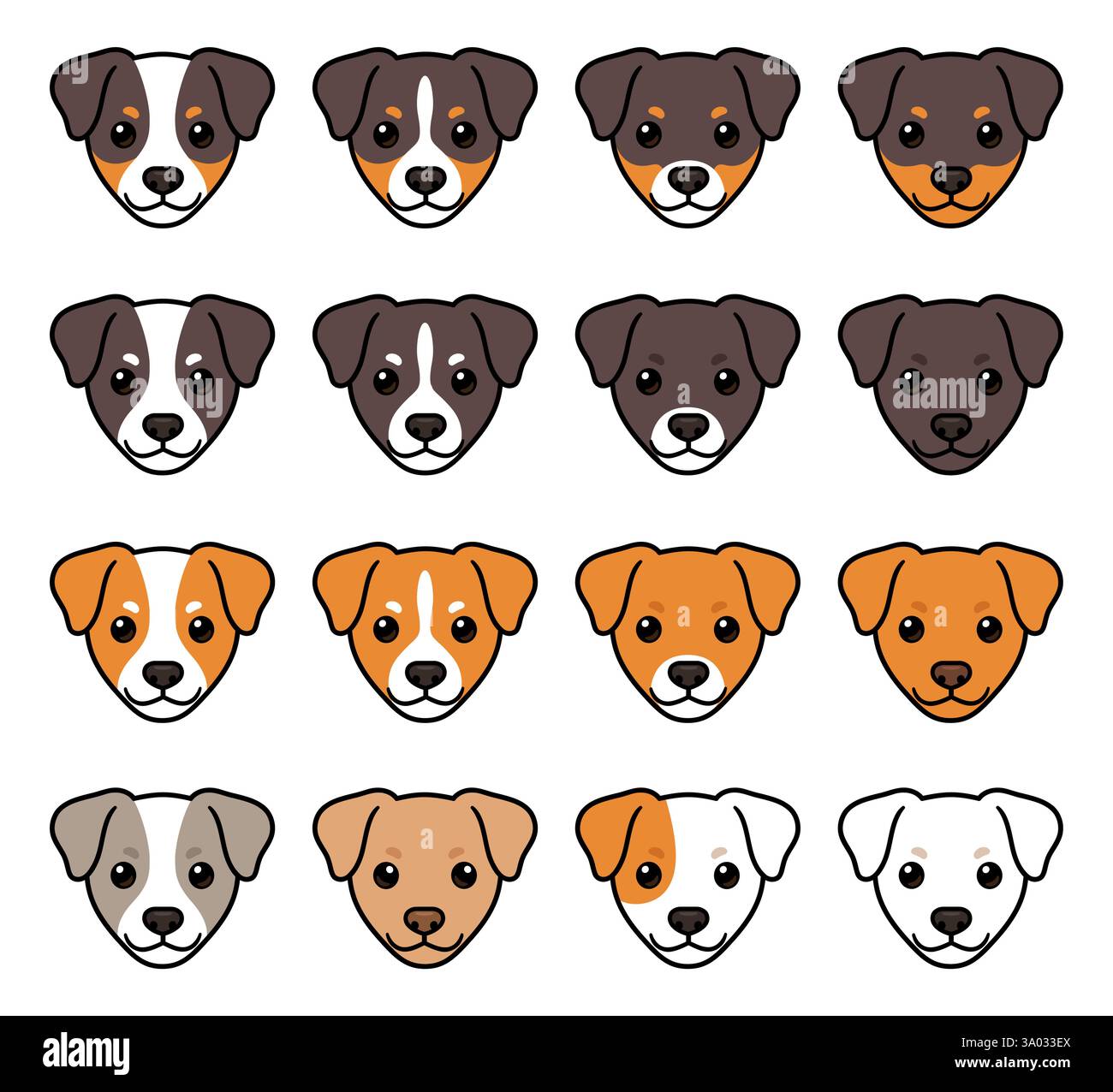 Ensemble de couleurs et de motifs de Terrier de dessin animé mignon. Marques faciales de race de chien. Illustration clip art vectorielle. Illustration de Vecteur
