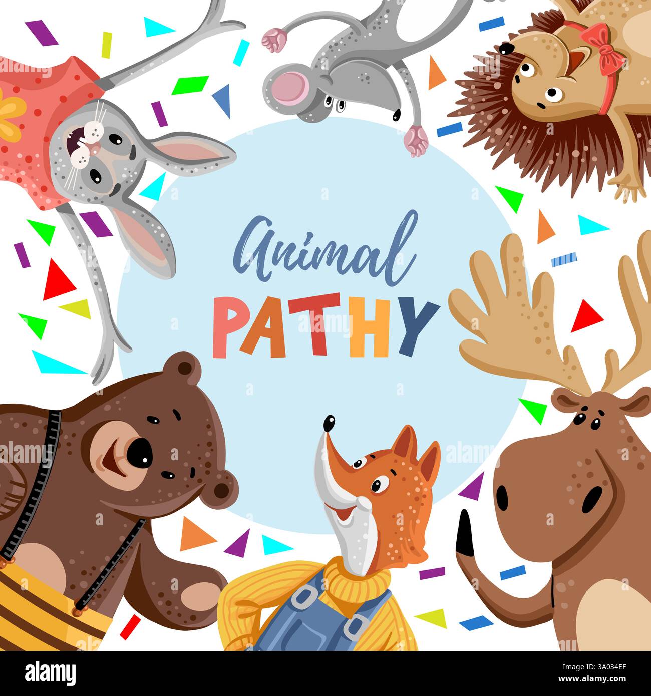 Bannière carrée, animaux de fête pour enfants. Illustration vectorielle Illustration de Vecteur