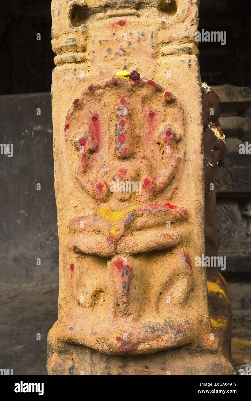 Nagaraja roi des serpents sur pilier dans rangavilas Mantap dans sri ranganatha temple, Srirangam, Tiruchchirappalli Banque D'Images