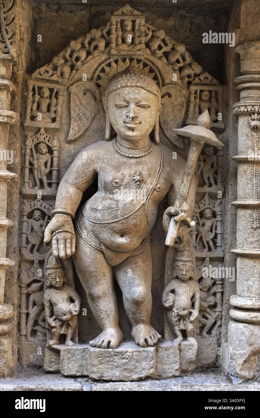 Vaman-Dashavtar, Rani ki vav, puits de pas, sculpture sur pierre, Patan, Gujarat, Inde, Asie Banque D'Images