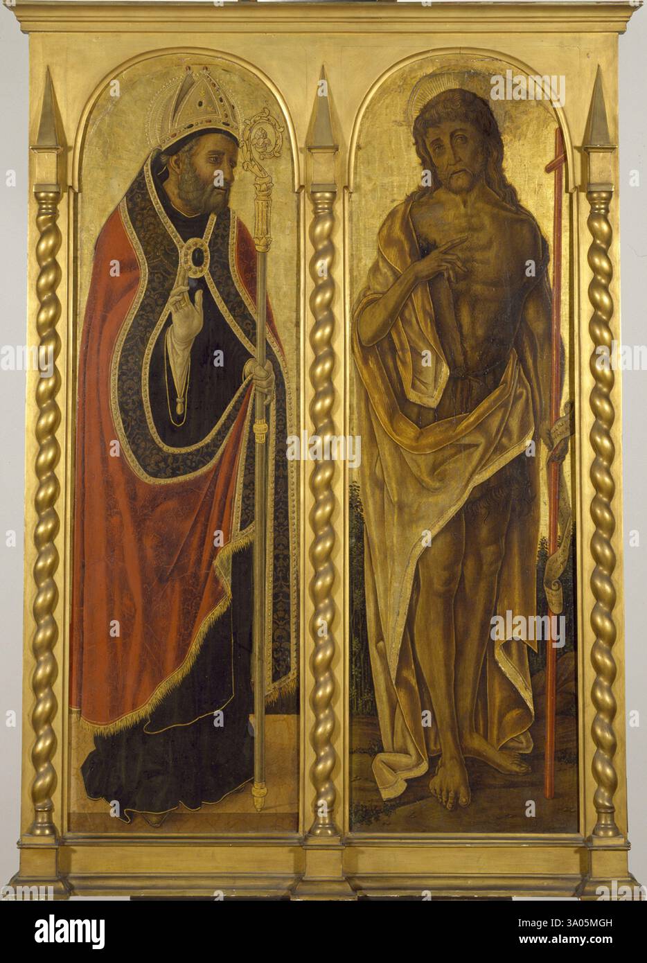 Saint Benoît et Saint Jean-Baptiste Vittore Crivelli (italien, vers 1444-CA. 1501) (peintre) 1487-1492 (Renaissance) Tempera avec feuille d'or et traces de peinture à l'huile sur panneau (Renaissance Europe - GÉOGRAPHIES Italie, Venise (lieu d'origine) Banque D'Images Saint Benoît et Saint Jean-Baptiste Vittore Crivelli (italien, vers 1444-CA. 1501) (peintre) 1487-1492 (Renaissance) Tempera avec feuille d'or et traces de peinture à l'huile sur panneau (Renaissance Europe - GÉOGRAPHIES Italie, Venise (lieu d'origine) Banque D'Images