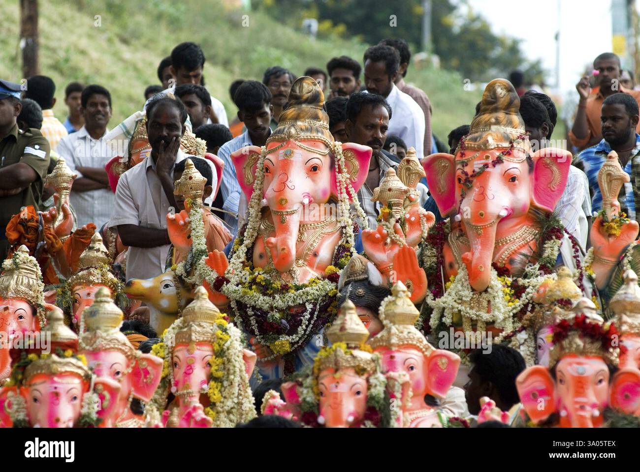 Idoles du seigneur ganesh au festival ganpati, Dharapuram, Tamil Nadu, Inde 2009 Banque D'Images