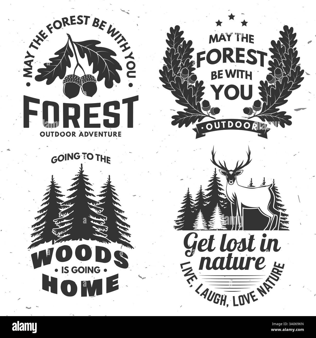 Logo d'aventure en plein air, conception d'écusson. Concept pour chemise ou logo, impression, timbre ou tee-shirt avec cerf, forêt, feuille de chêne et glands. Aventure en plein air dans la forêt Illustration de Vecteur