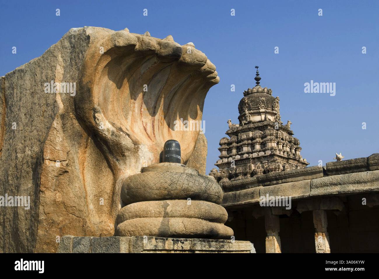 Nagalinga monolithique de dix-huit pieds de haut dans la cour du temple Virabhadra à Lepakshi, Andhra Pradesh, Inde, Asie Banque D'Images