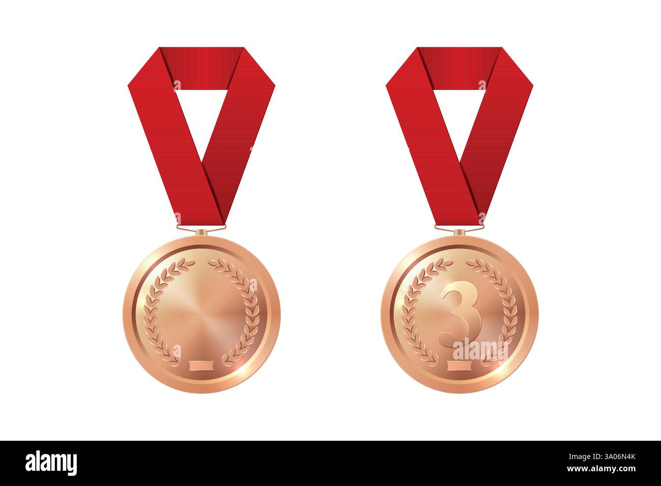 Vector Bronze Award Medal Icon Set avec rubans de couleur Close-up isolé. Médaille de bronze troisième place et Médaille vierge. Concept de victoire de tournoi sportif Illustration de Vecteur