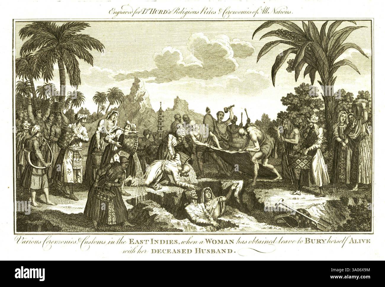 Lithographies différentes cérémonies east indies des douanes lorsque la femme a obtenu l'autorisation de l'enterrer vivante elle-même mari décédé Banque D'Images