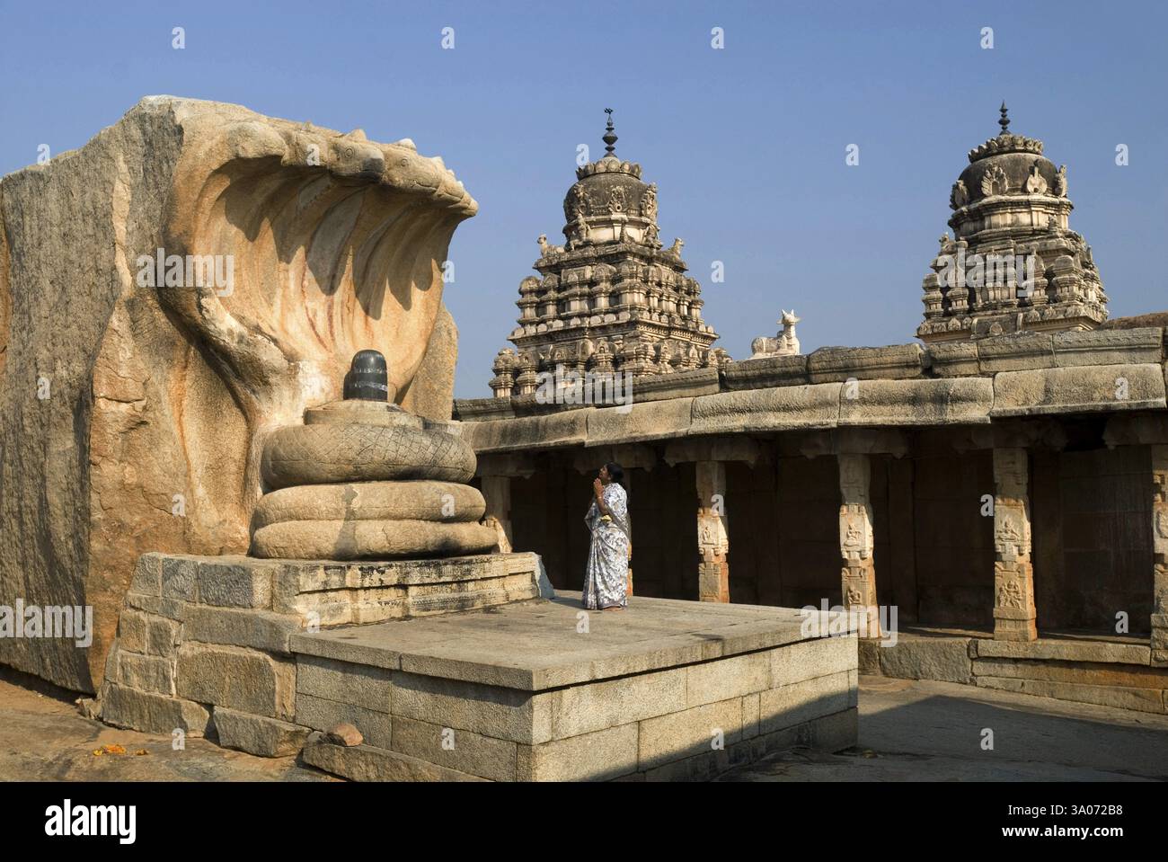 Nagalinga monolithique de dix-huit pieds de haut dans la cour du temple Virabhadra à Lepakshi, Andhra Pradesh, Inde, Asie Banque D'Images
