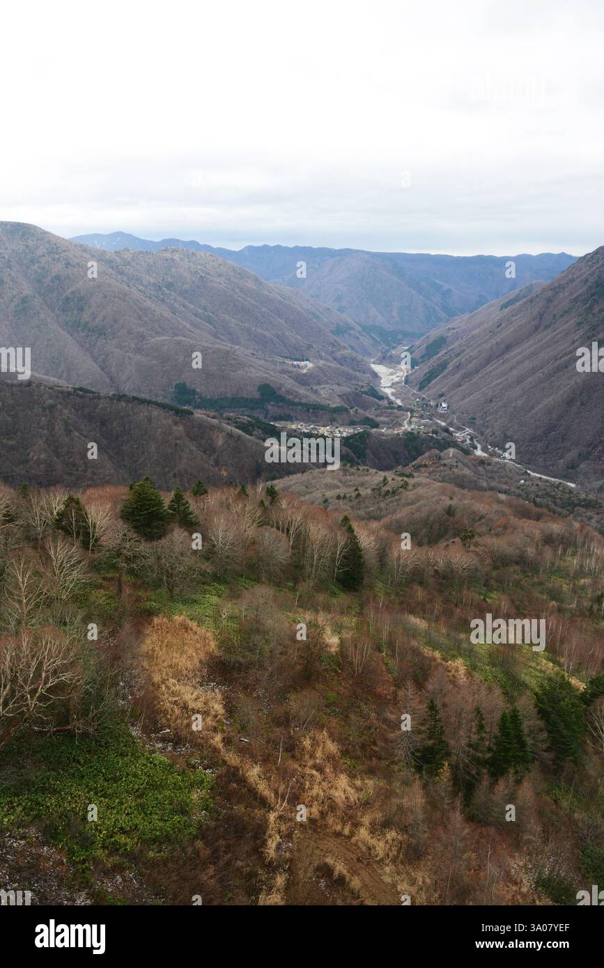 Vues depuis le téléphérique de Shinatoka dans les Alpes japonaises, préfecture de Gifu, Japon. Banque D'Images