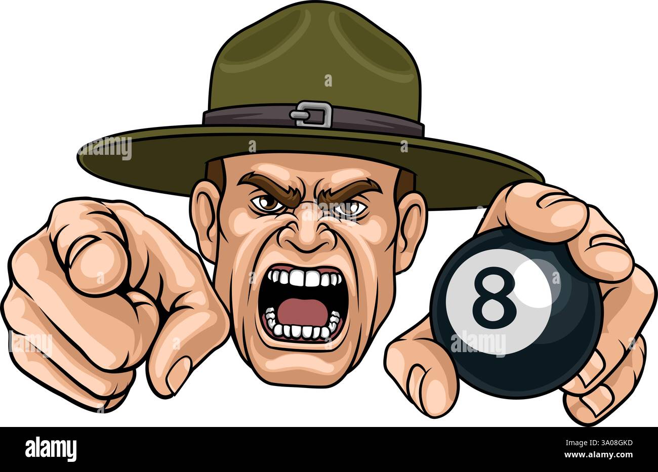 Mascotte de piscine du sergent instructeur de billard Illustration de Vecteur