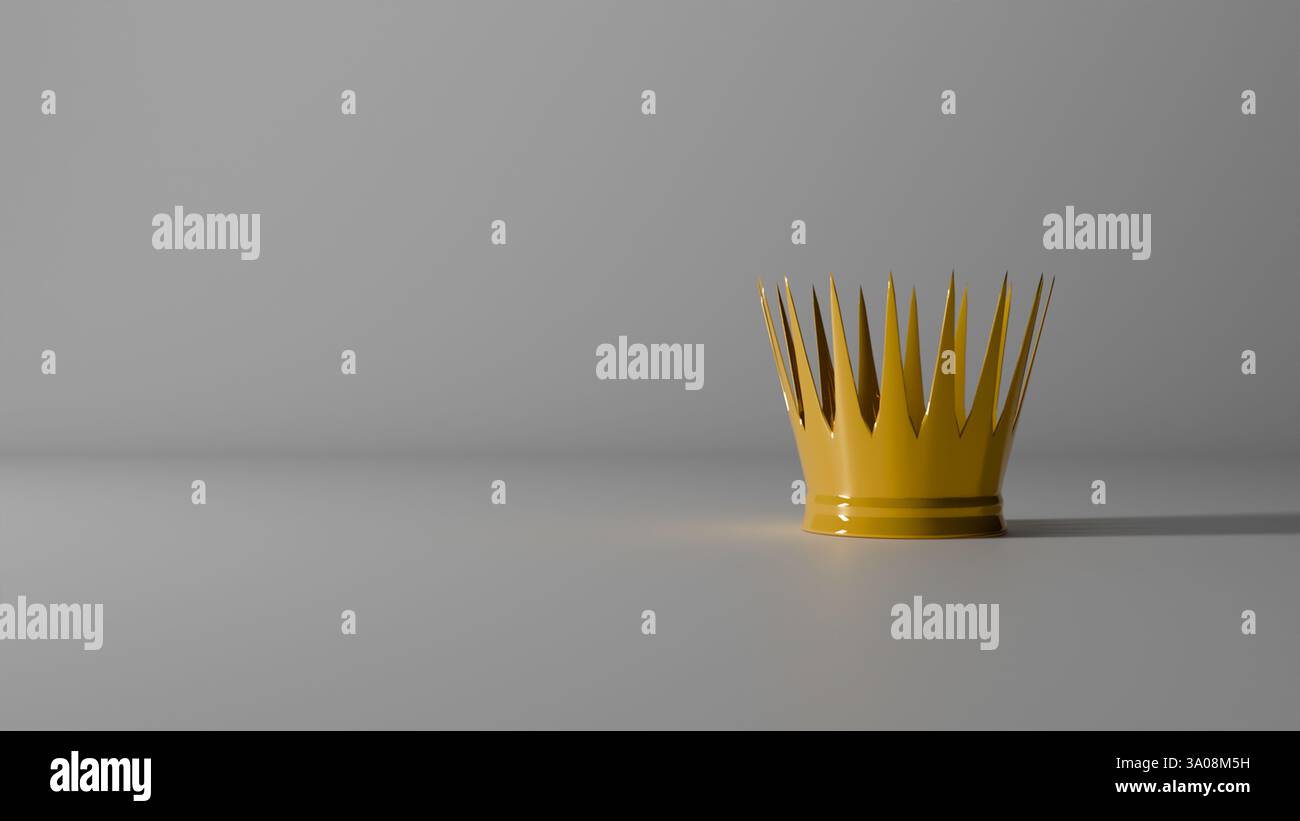 Modèle 3D d'une couronne dorée sur un fond clair dans l'obscurité avec des ombres, couronne royale Banque D'Images