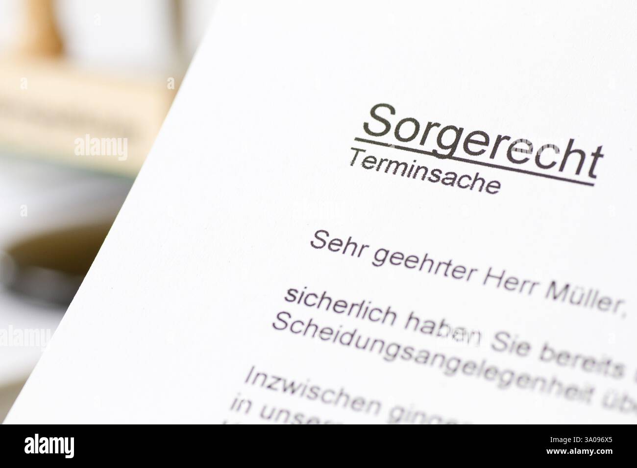 Lettre sur la garde, demande de garde, problèmes conjugaux, parentalité, enfants, jugement du tribunal Banque D'Images