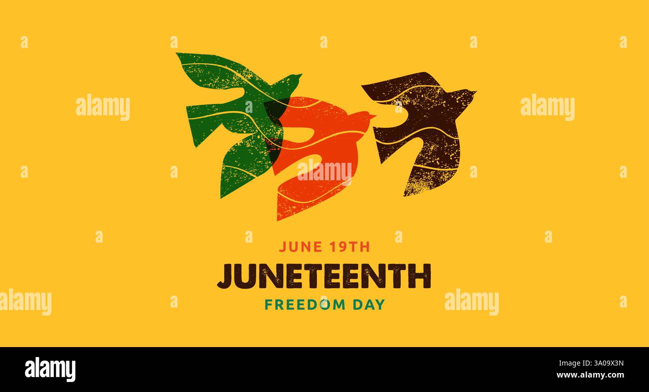 Junetenth jour de la liberté. Une célébration de l'histoire américaine, la conception du jour de l'indépendance afro-américaine avec des oiseaux dessinés à la main. Affiche, bannière, carte Illustration de Vecteur