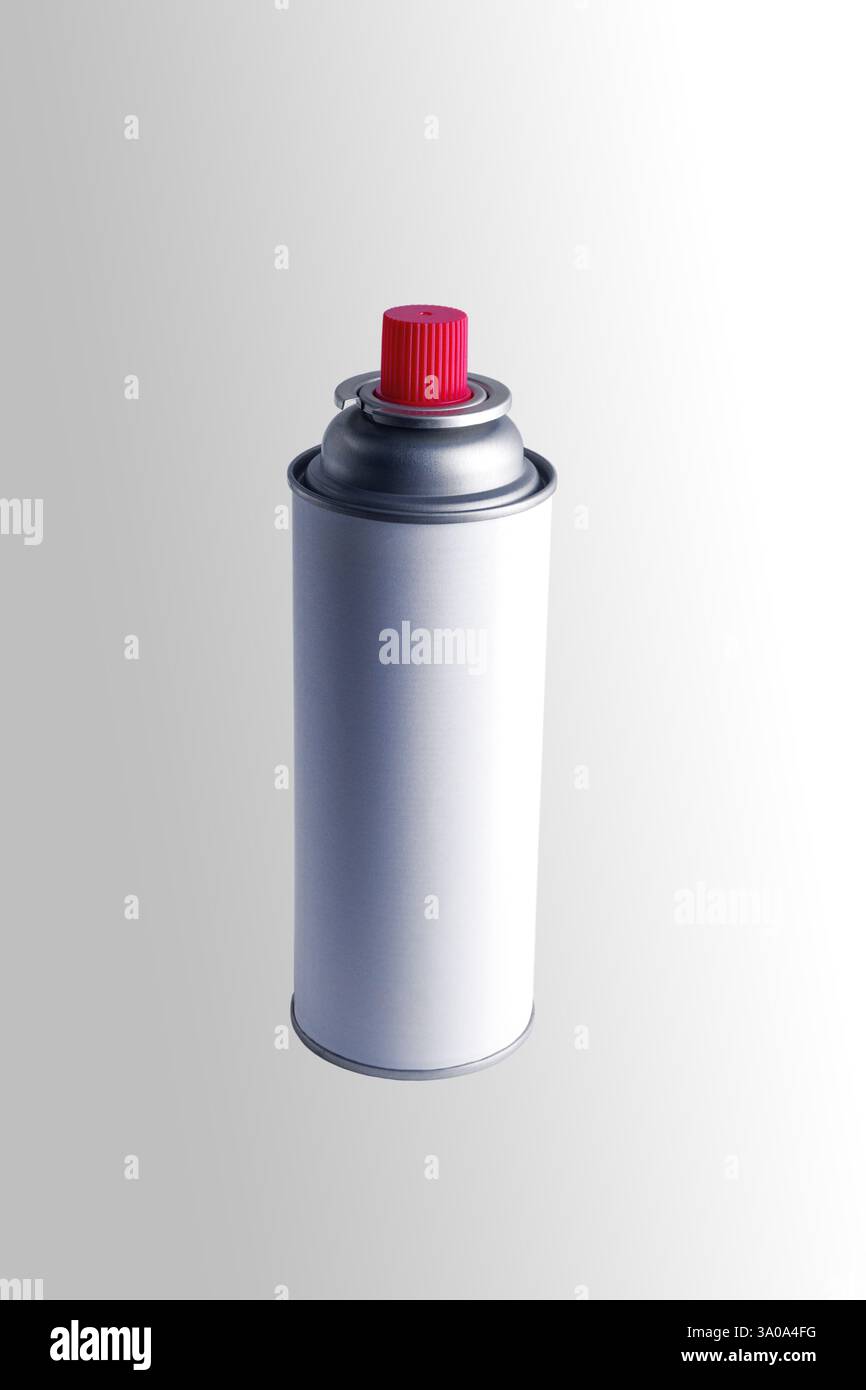 Brûleur à gaz sur canette. Gros plan. Isolé sur un fond gris. Banque D'Images