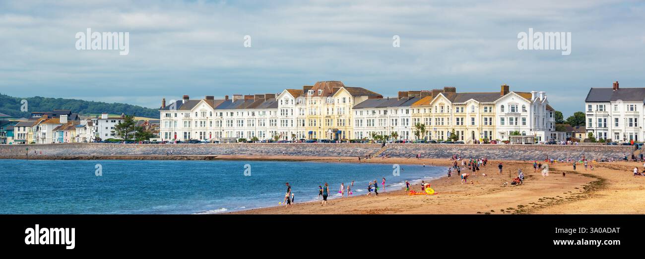 Vue panoramique sur la plage d'Exmouth en été, bannière web Devon, Royaume-Uni Banque D'Images