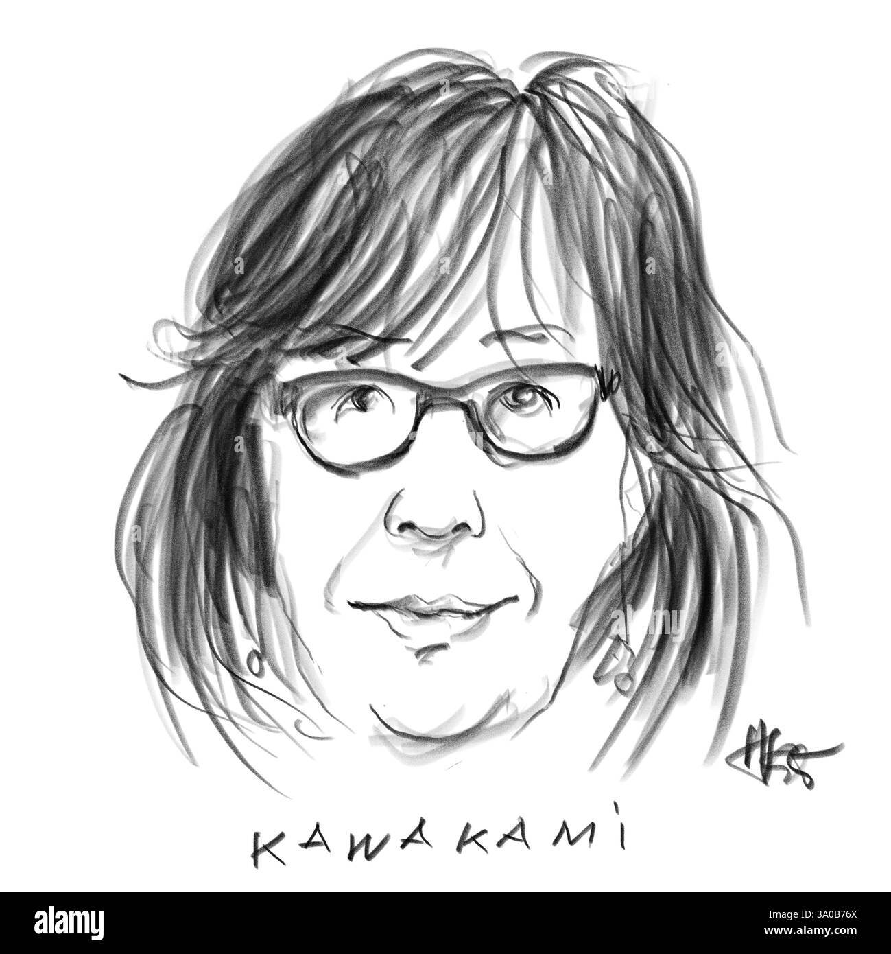 Portrait au crayon de l'auteur Hiromi Kawakami Banque D'Images