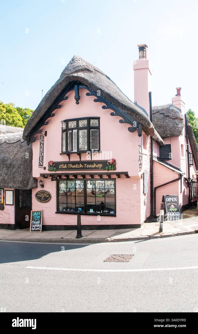 The Old Thatch Teashop avec toit de chaume gagnants des meilleurs salons de thé et jardins de thé dans le vieux village de Shanklin sur l'île de White Banque D'Images