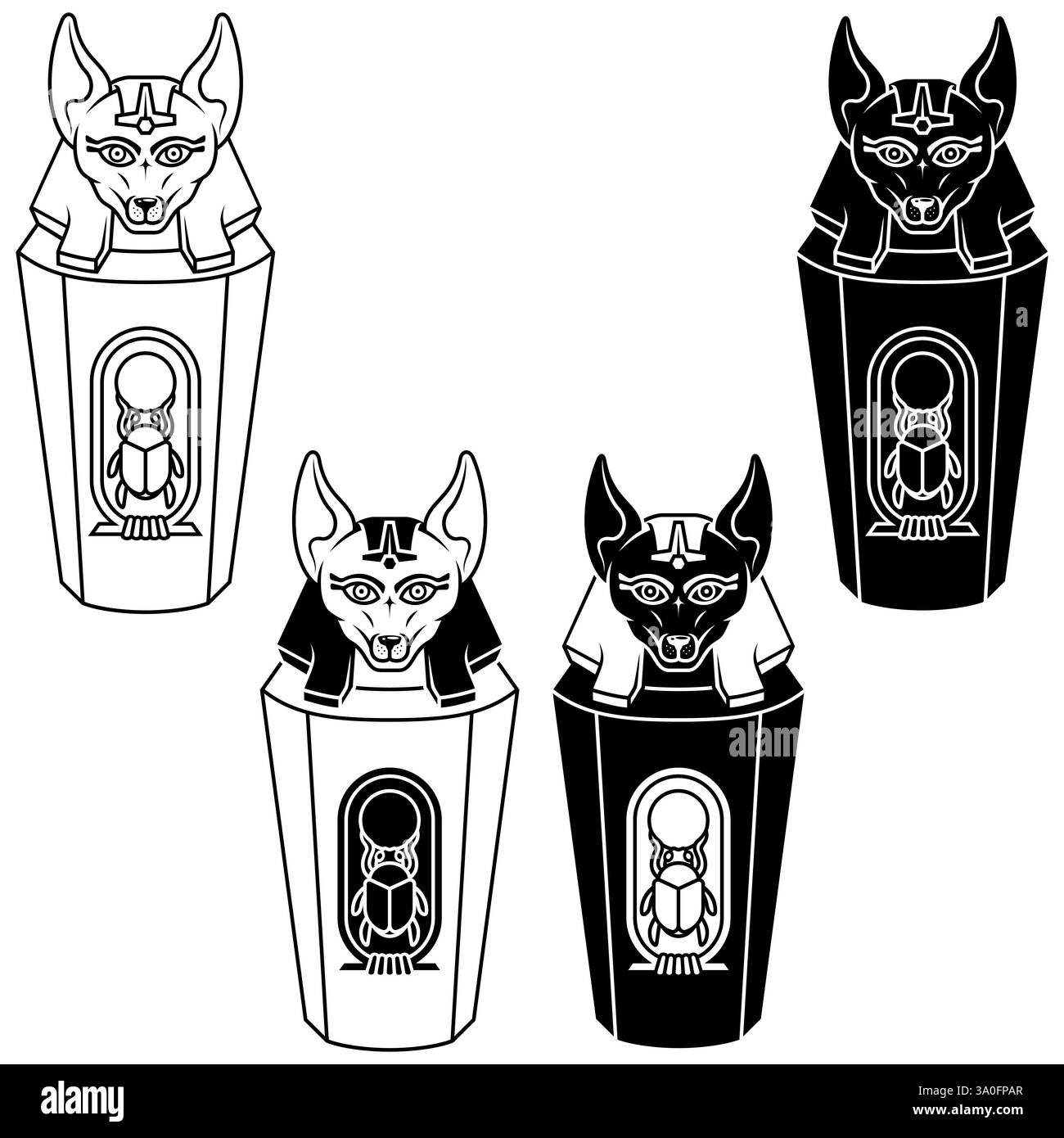 Pot canopique du Dieu de la mort Anubis, pot canopique avec hiéroglyphes égyptiens, récipient en céramique pour momies égyptiennes Illustration de Vecteur