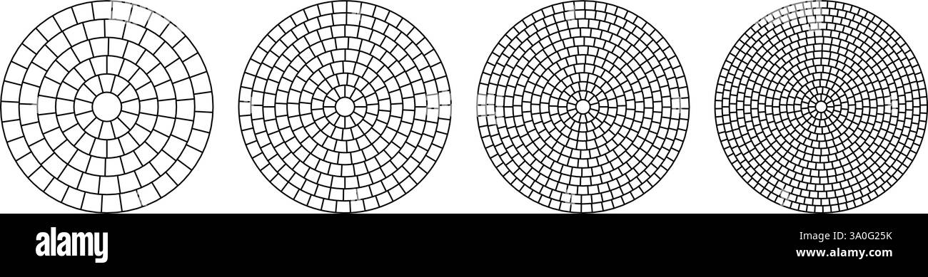 Tuile à motif circulaire pavé. Mosaïque circulaire de briques. Trottoir rond radial en pierre. Pavé texture de sol simple. Ligne noire. Illustration vectorielle Illustration de Vecteur