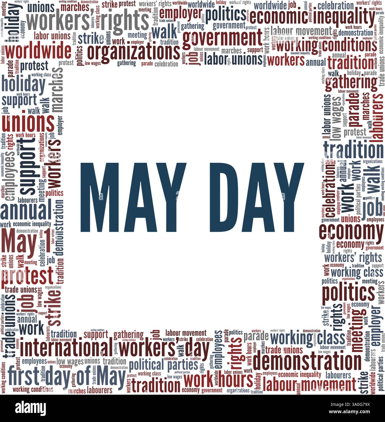 Jour de mai - Journée internationale des travailleurs illustration vectorielle nuage de mots isolé sur un fond blanc. Illustration de Vecteur