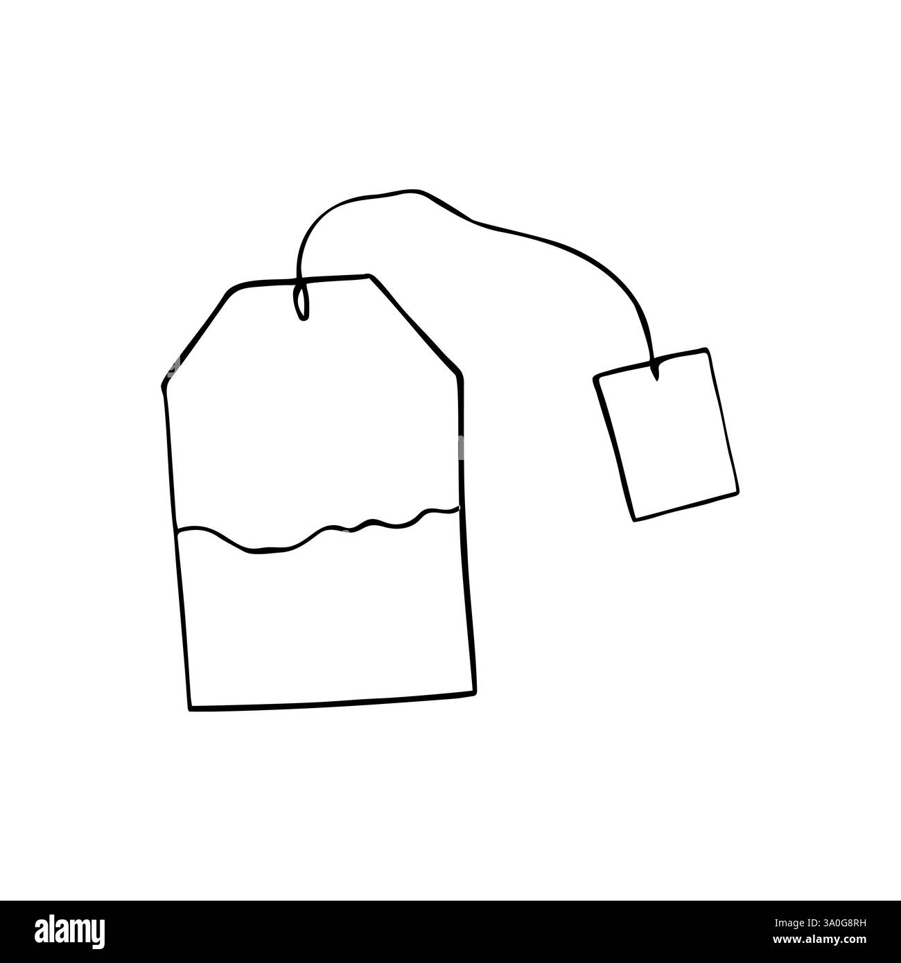 Thé noir dans un sachet refermable transparent avec des feuilles de thé. Illustration de boisson dessinée à la main dans le style doodle. Illustration de Vecteur