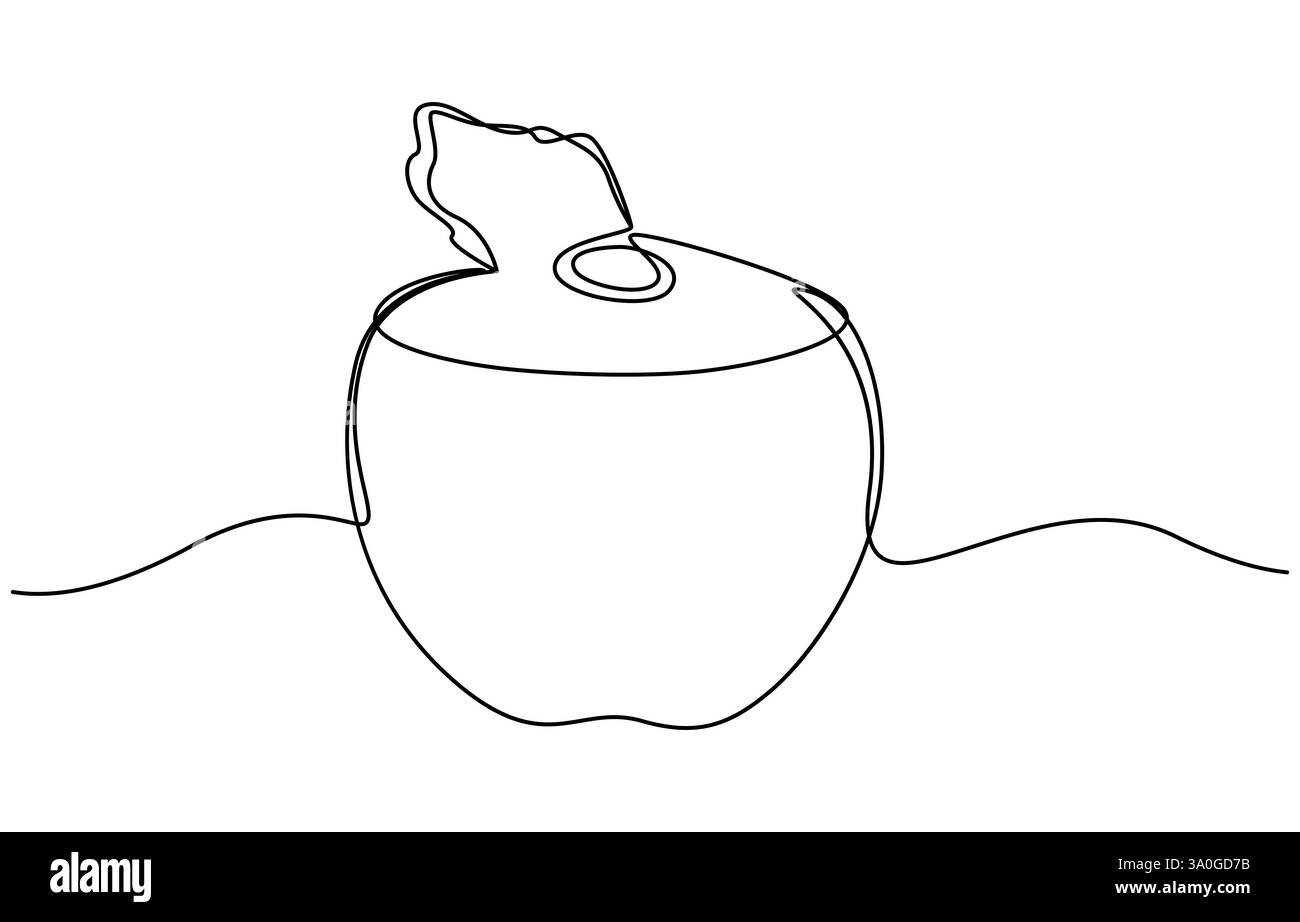 Continu une seule ligne minimale dessinant la noix de coco, une seule ligne continue dessinant la noix de coco biologique saine entière et tranchée pour l'identité du logo du verger Illustration de Vecteur