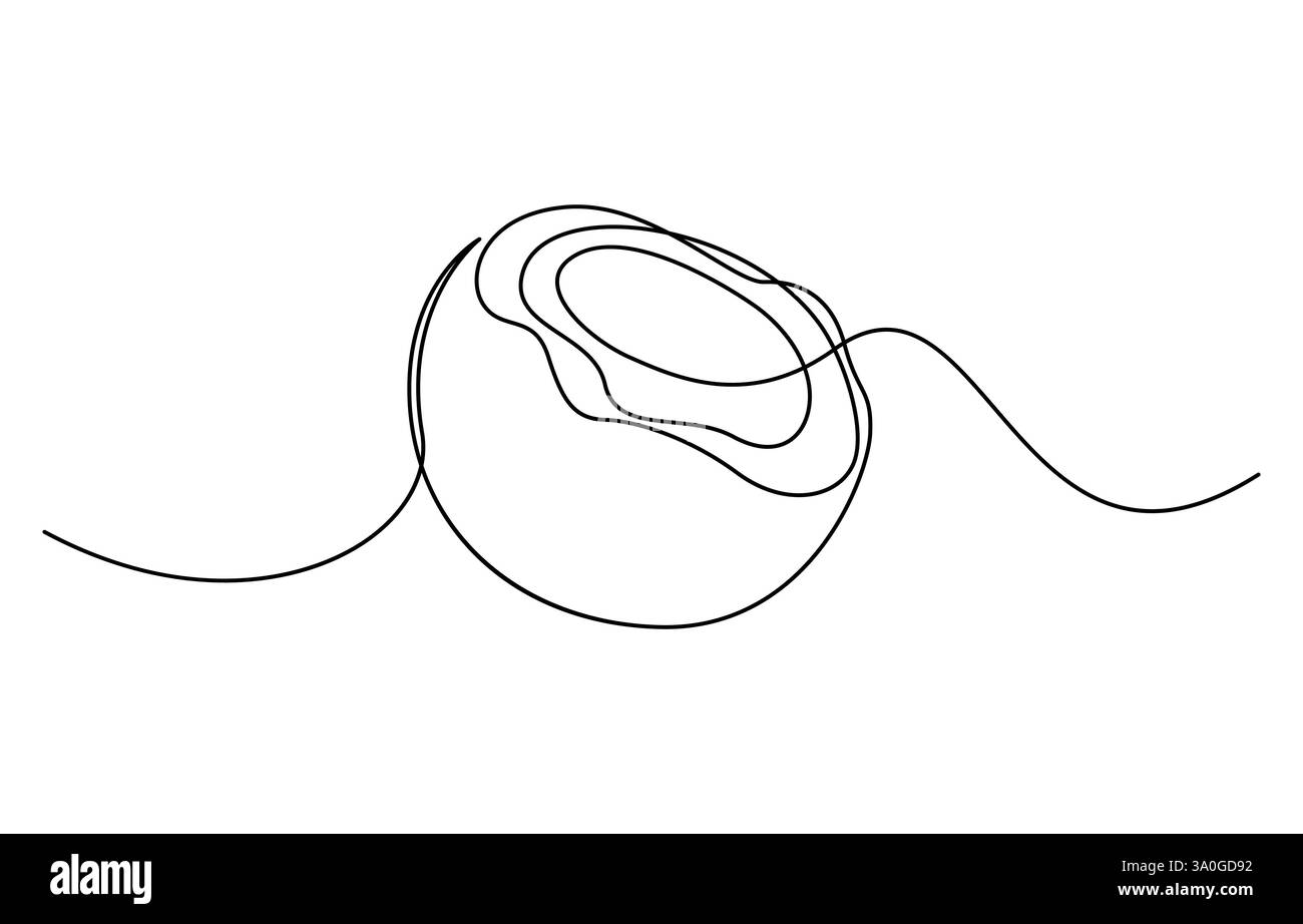 Continu une seule ligne minimale dessinant la noix de coco, une seule ligne continue dessinant la noix de coco biologique saine entière et tranchée pour l'identité du logo du verger Illustration de Vecteur