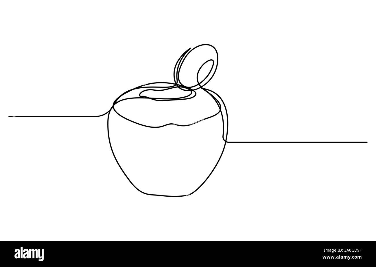 Continu une seule ligne minimale dessinant la noix de coco, une seule ligne continue dessinant la noix de coco biologique saine entière et tranchée pour l'identité du logo du verger Illustration de Vecteur