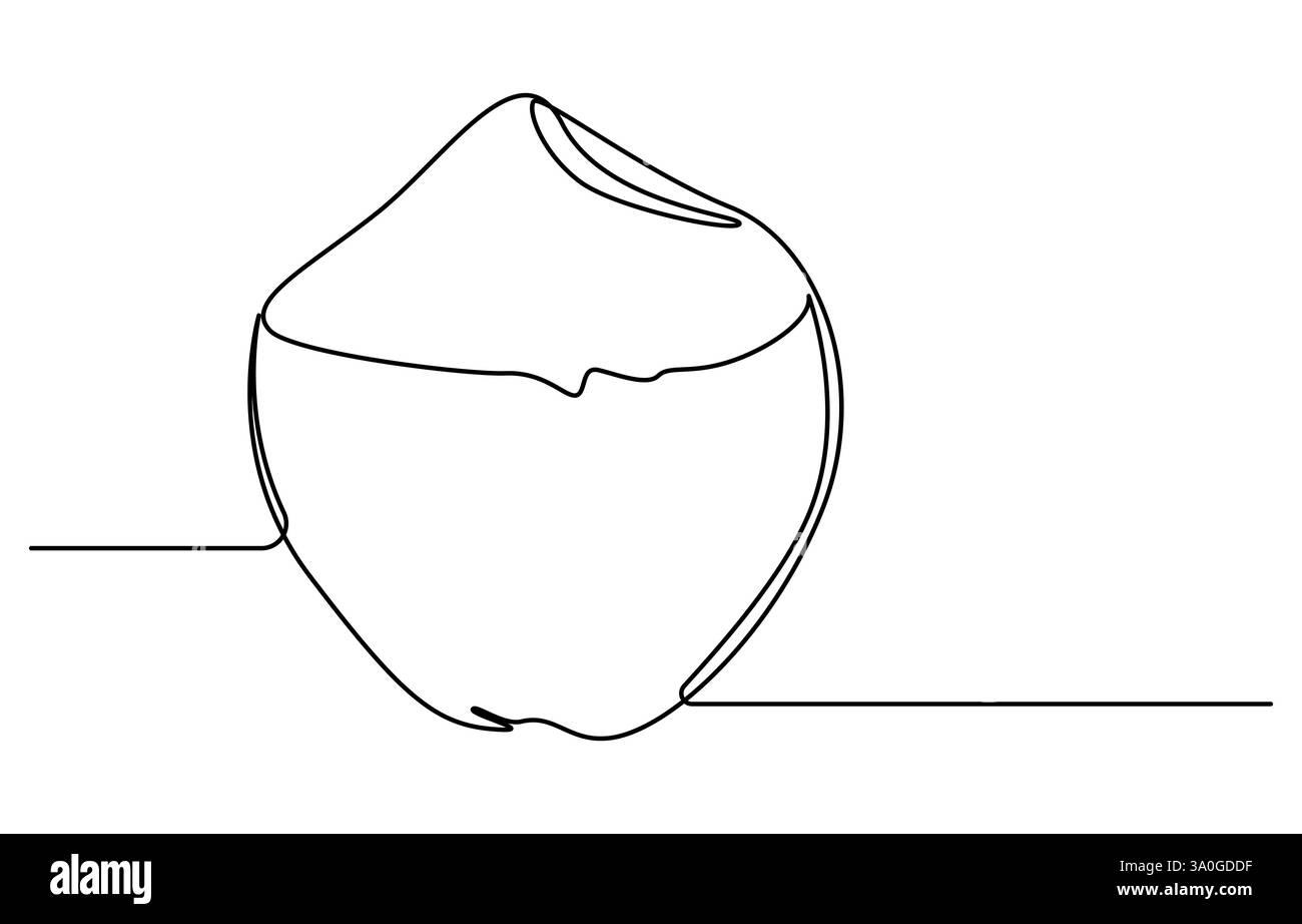 Continu une seule ligne minimale dessinant la noix de coco, une seule ligne continue dessinant la noix de coco biologique saine entière et tranchée pour l'identité du logo du verger Illustration de Vecteur