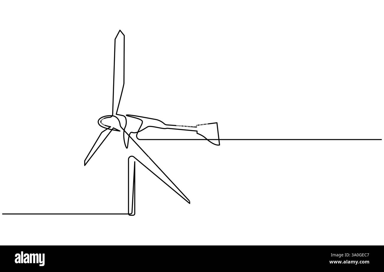 Dessin continu d'une éolienne. Illustration d'une ligne de dessin de l'énergie éolienne Illustration de Vecteur