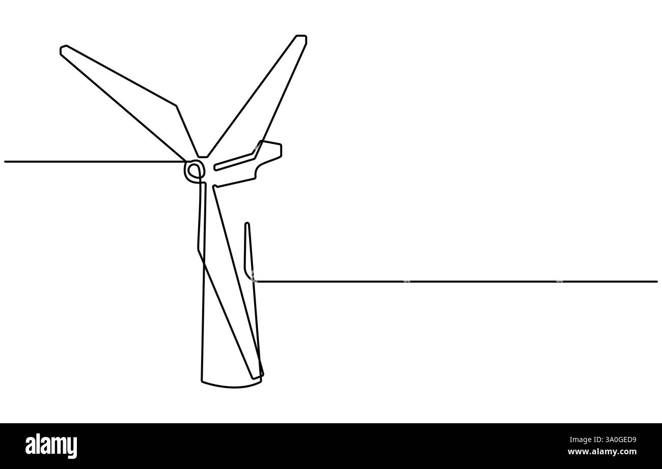 Dessin continu d'une éolienne. Illustration d'une ligne de dessin de l'énergie éolienne Illustration de Vecteur