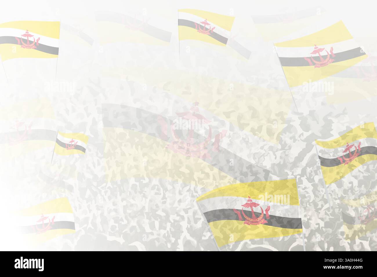 Foule de célébration avec fond de drapeaux Brunei. Parfait pour les thèmes des événements nationaux, de la culture et de l'unité. Illustration de Vecteur
