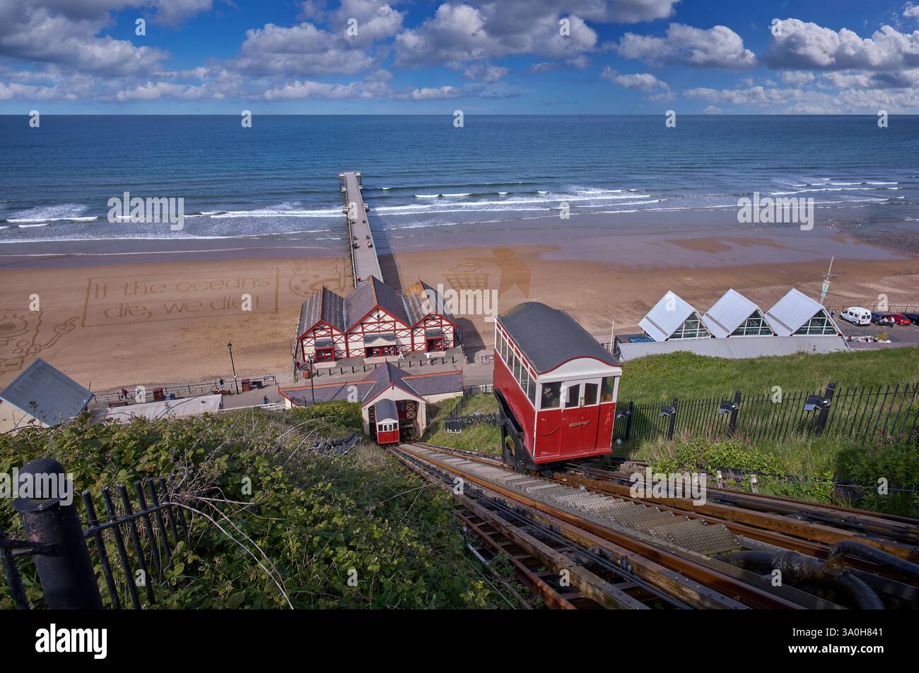 Saltburn by the Sea North Yorkshire téléphérique victorien ascenseur de falaise feniculaire, exploitant l'équilibre de l'eau funiculaire de falaise au Royaume-Uni construit en 1883. Banque D'Images