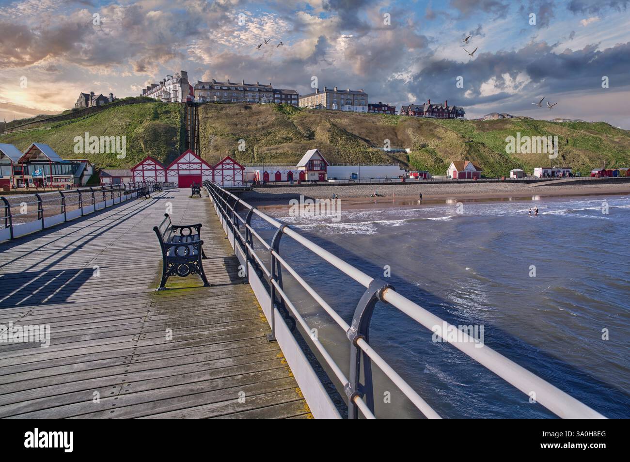 Saltburn by the Sea North Yorkshire Pier attraction : un quai de promenade construit à partir de la plage dans la mer du Nord, construit en 1867, Angleterre, Royaume-Uni Banque D'Images