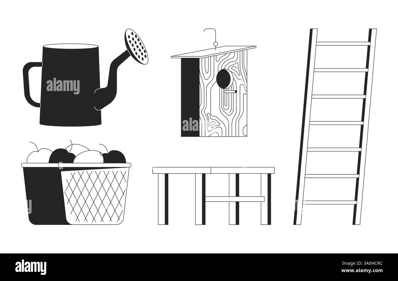 Ensemble d'objets de ligne 2D essentiels pour le jardinage et l'agriculture Illustration de Vecteur