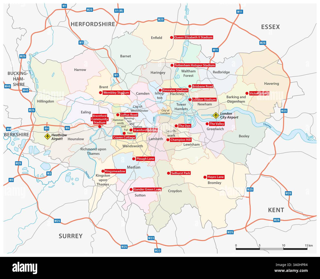 Carte des stades de football dans le Grand Londres Banque D'Images