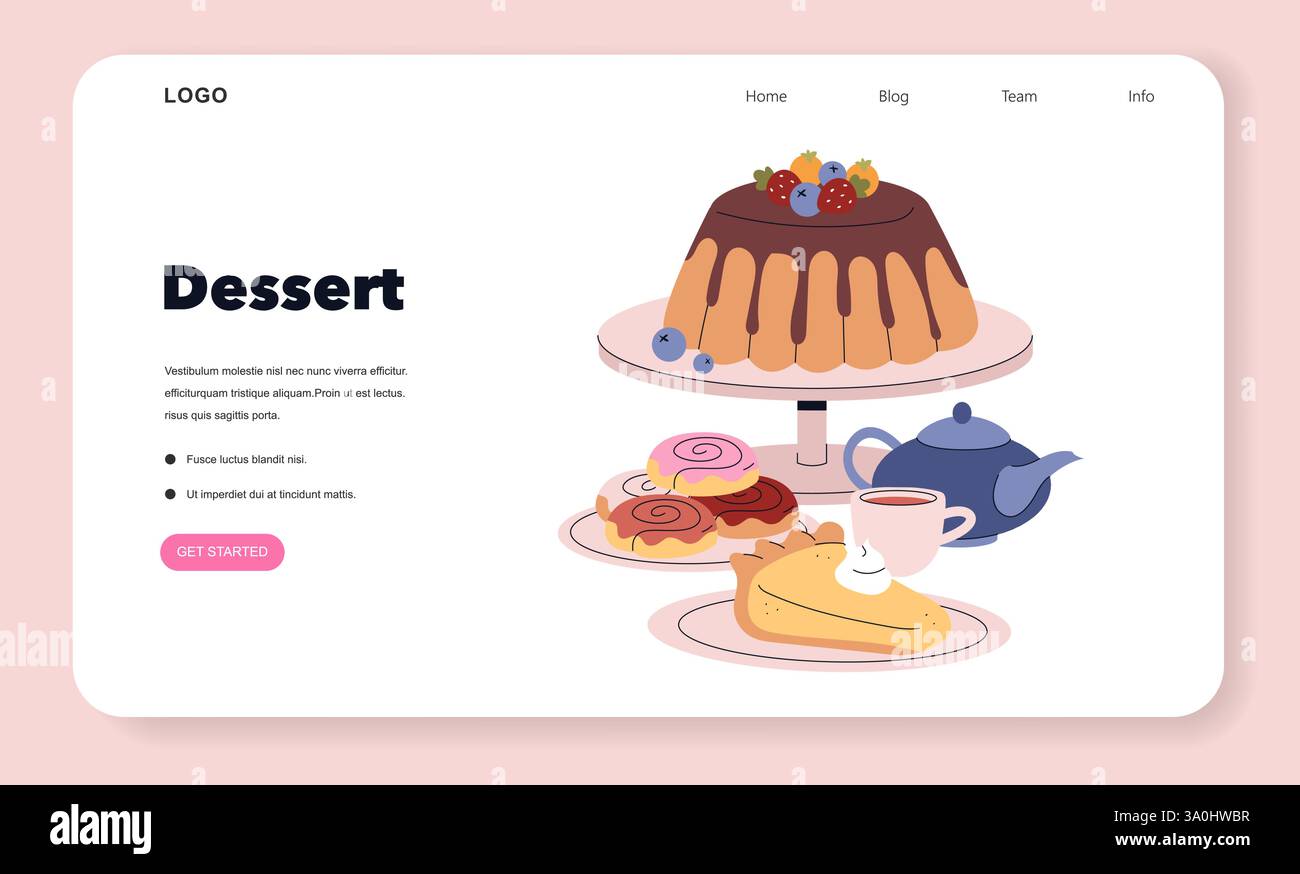 Dessert idéal pour un dîner. Un gâteau, des pâtisseries et du thé créent une atmosphère chaleureuse. Parfait pour les invitations ou les menus. Capture l'essence de la célébration et de l'unité. Illustration vectorielle. Illustration de Vecteur