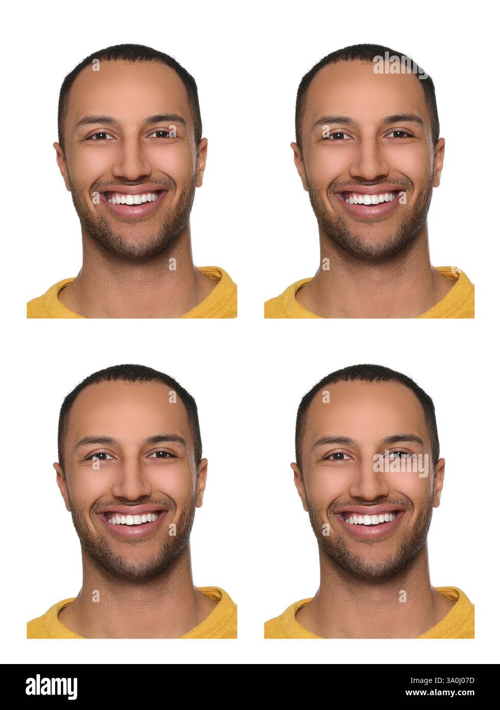 Photo de l'homme pour passeport ou autre document sur fond blanc, ensemble Banque D'Images