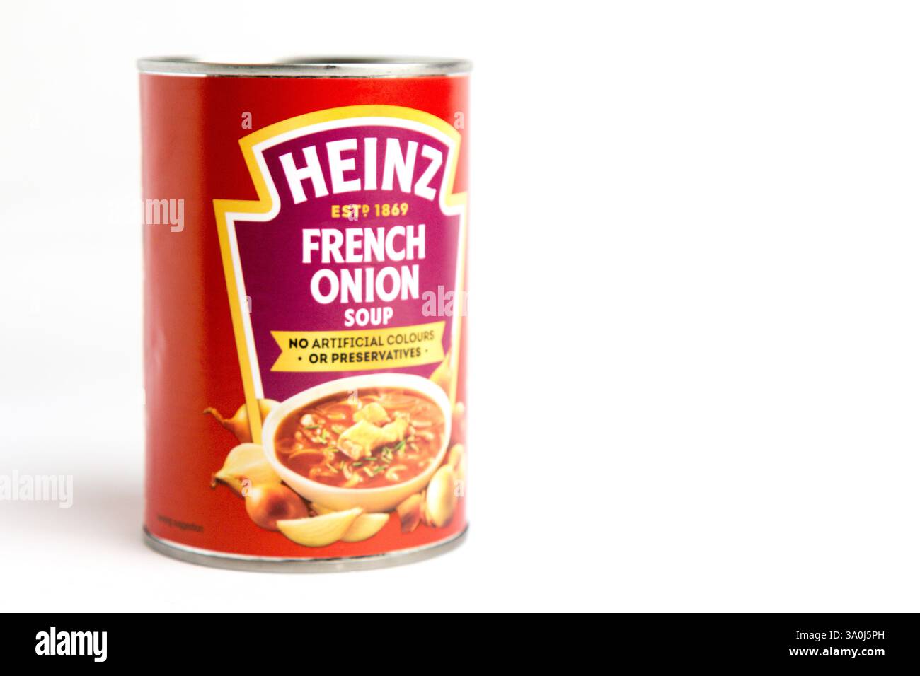 Londres, Royaume-Uni 24 février 2025 :- Tin of Heinz French Onion Soup. Studio tourné sur fond blanc. Banque D'Images