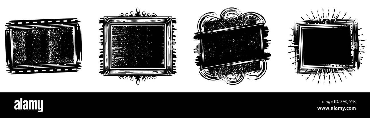 Cadre grunge. Ensemble de cadres vides. Cadres en style griffon. Illustration vectorielle Illustration de Vecteur