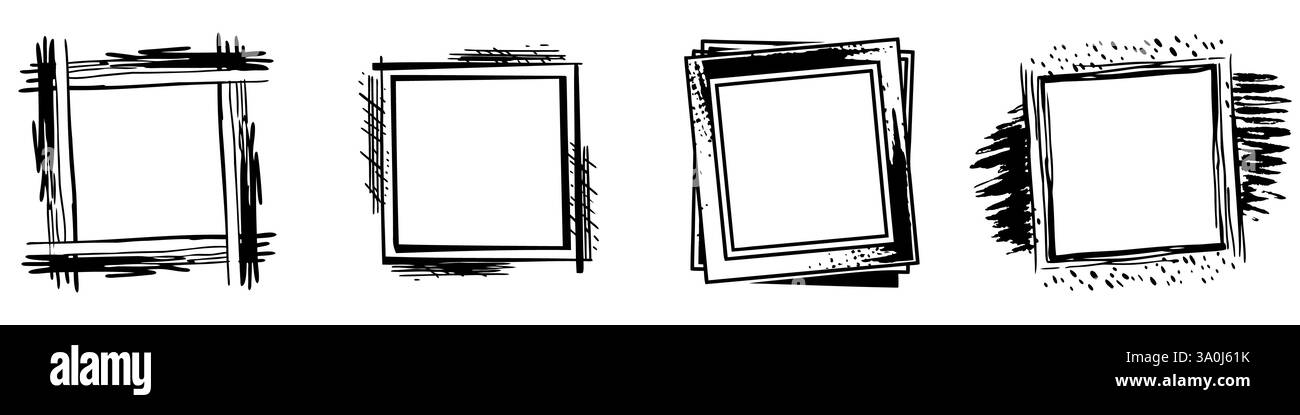Cadre grunge. Ensemble de cadres dessinés à la main vides. Cadres en style griffon. Illustration vectorielle Illustration de Vecteur