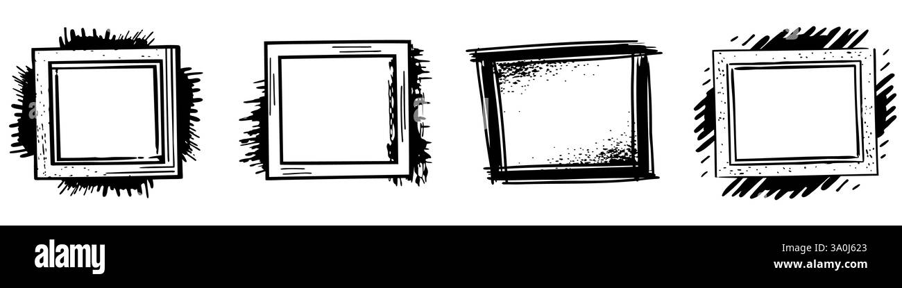 Cadre grunge. Ensemble de cadres dessinés à la main vides. Cadres en style griffon. Illustration vectorielle Illustration de Vecteur