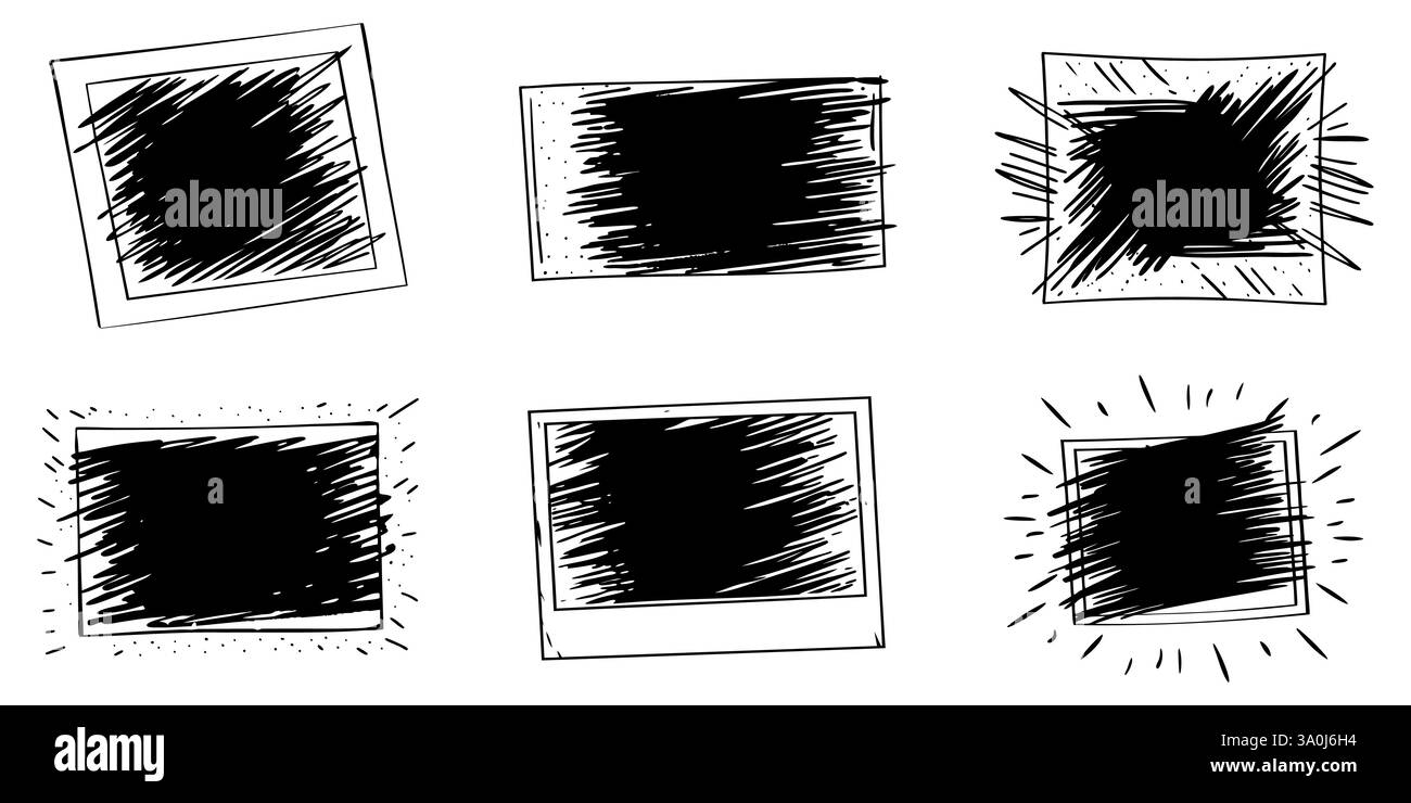 Cadre grunge. Ensemble de cadres dessinés à la main vides. Cadres en style griffon. Illustration vectorielle Illustration de Vecteur
