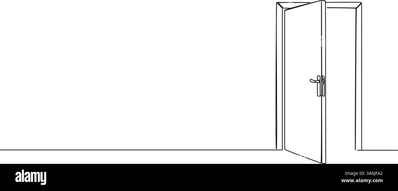 dessin au trait unique continu de la porte ouverte, illustration vectorielle au trait Illustration de Vecteur