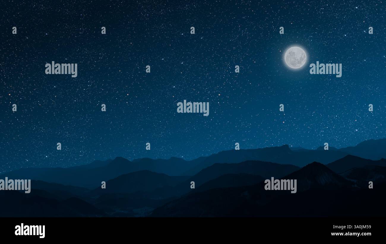 Un panorama du ciel nocturne avec étoiles et lune Banque D'Images