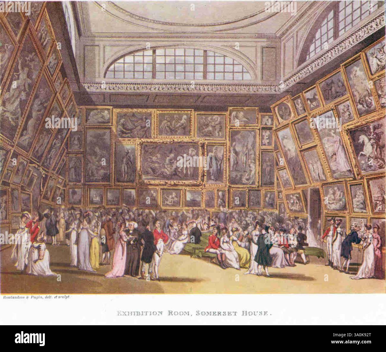 La salle d'exposition de Somerset House de Thomas Rowlandson et Augustus Charles Pugin (1800). Cette salle fait maintenant partie de la galerie Courtauld. Banque D'Images La salle d'exposition de Somerset House de Thomas Rowlandson et Augustus Charles Pugin (1800). Cette salle fait maintenant partie de la galerie Courtauld. Banque D'Images