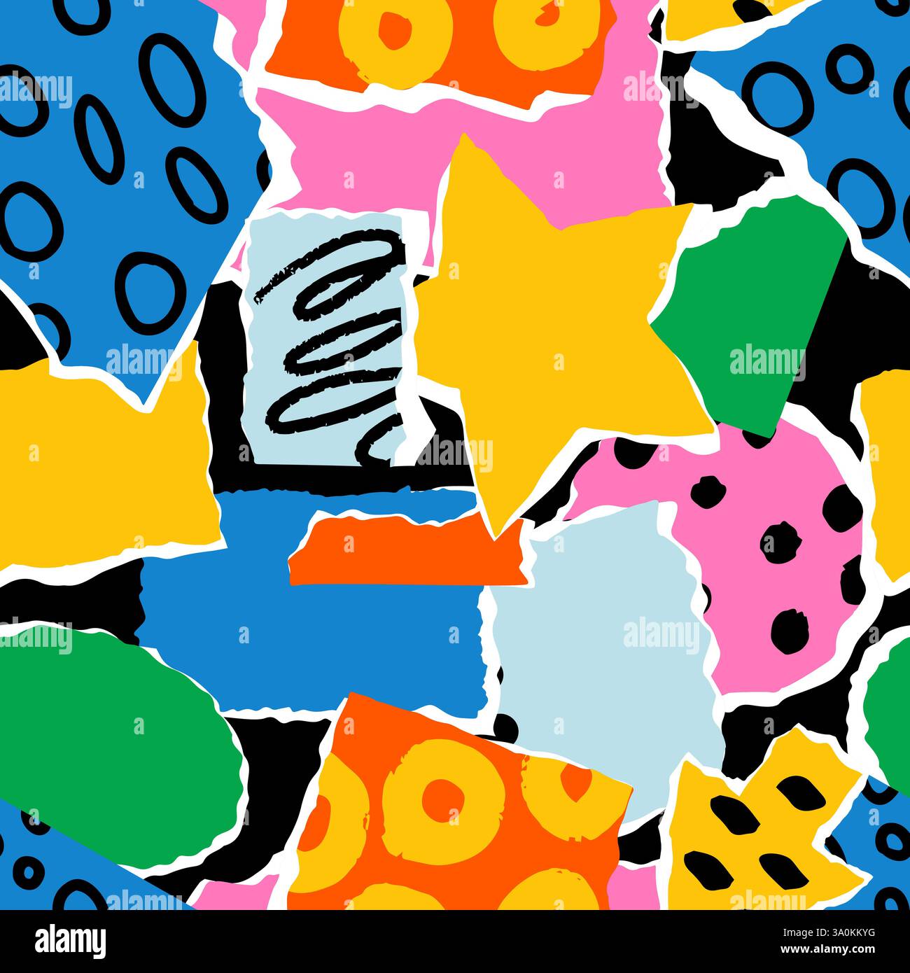 Morceaux de papier couleur coupés. Pièces en carton à motifs. Fragments déchirés drôles. Formes de collage de scrapbooking. Passe-temps et créativité pour les enfants. Doodle abstrait gr Illustration de Vecteur